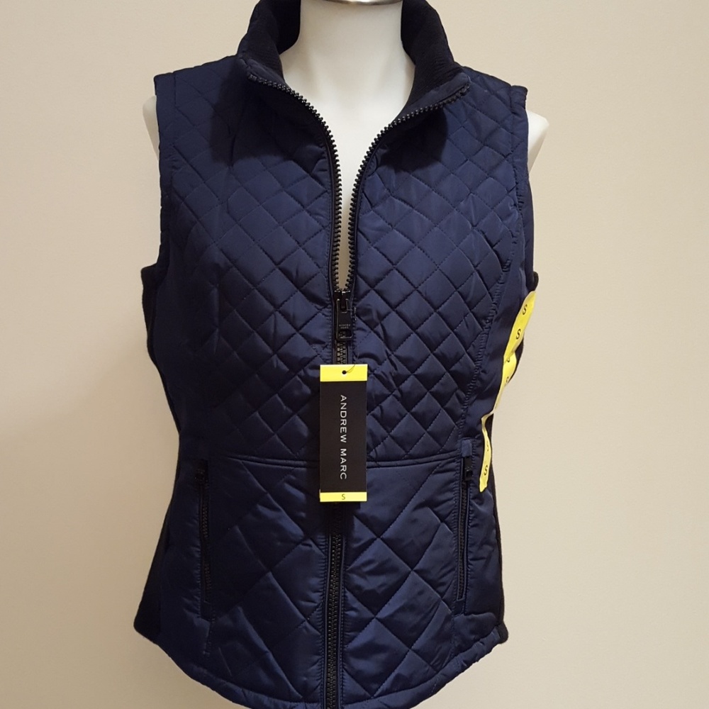 Andrew Marc Quilted Navy Vest, blue, size Small, new NWT